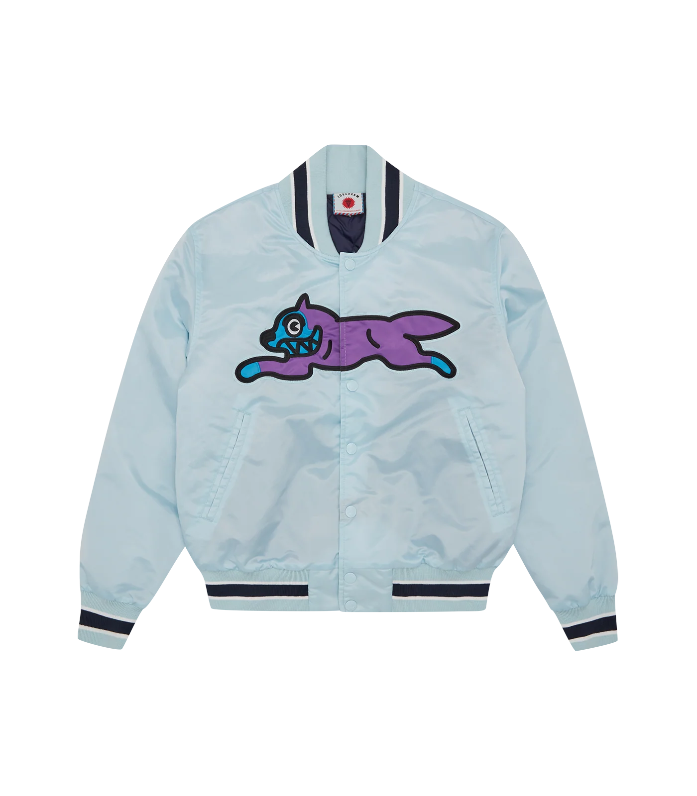 ジャケット・アウター VARSITY BOMBER JACKET running dog RUNNING DOG SATIN BOMBER JACKET - ICE BLUE – BILLIONAIRE