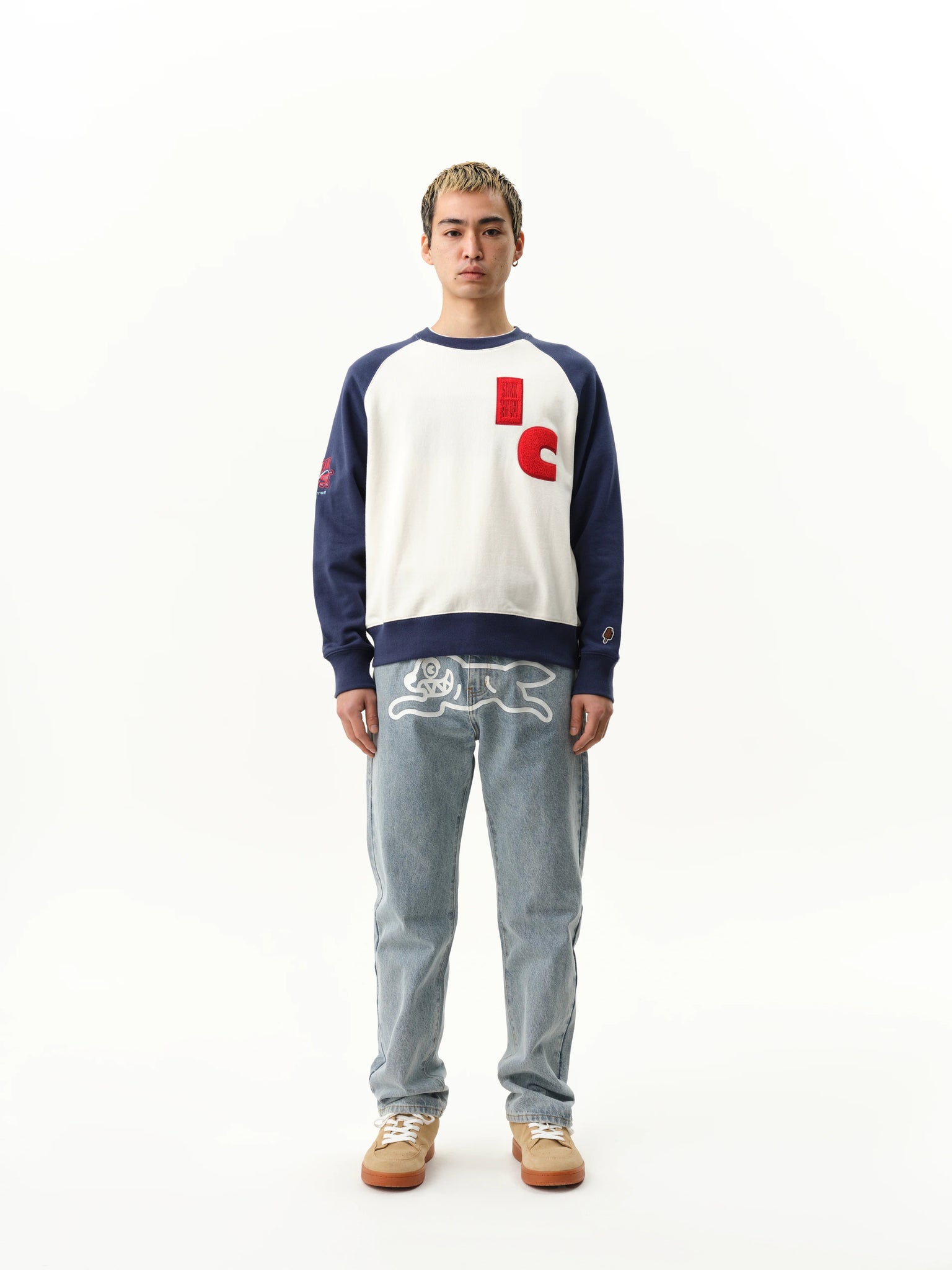 STACK EM UP CREWNECK - OFF WHITE/NAVY