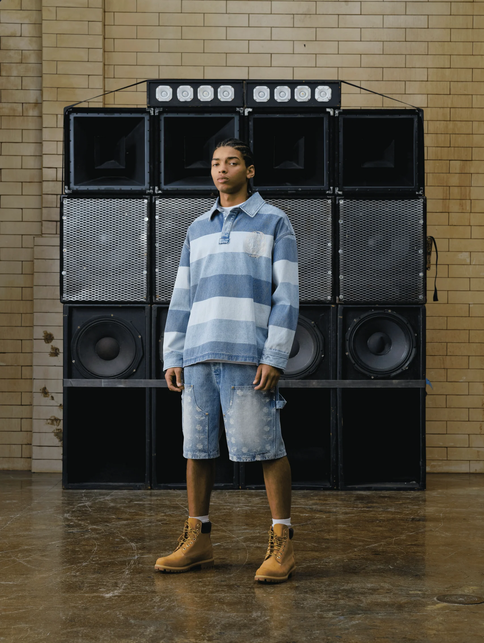 SCRIPT DENIM LONG SLEEVE RUGBY SHIRT - LIGHT WASH BLUE