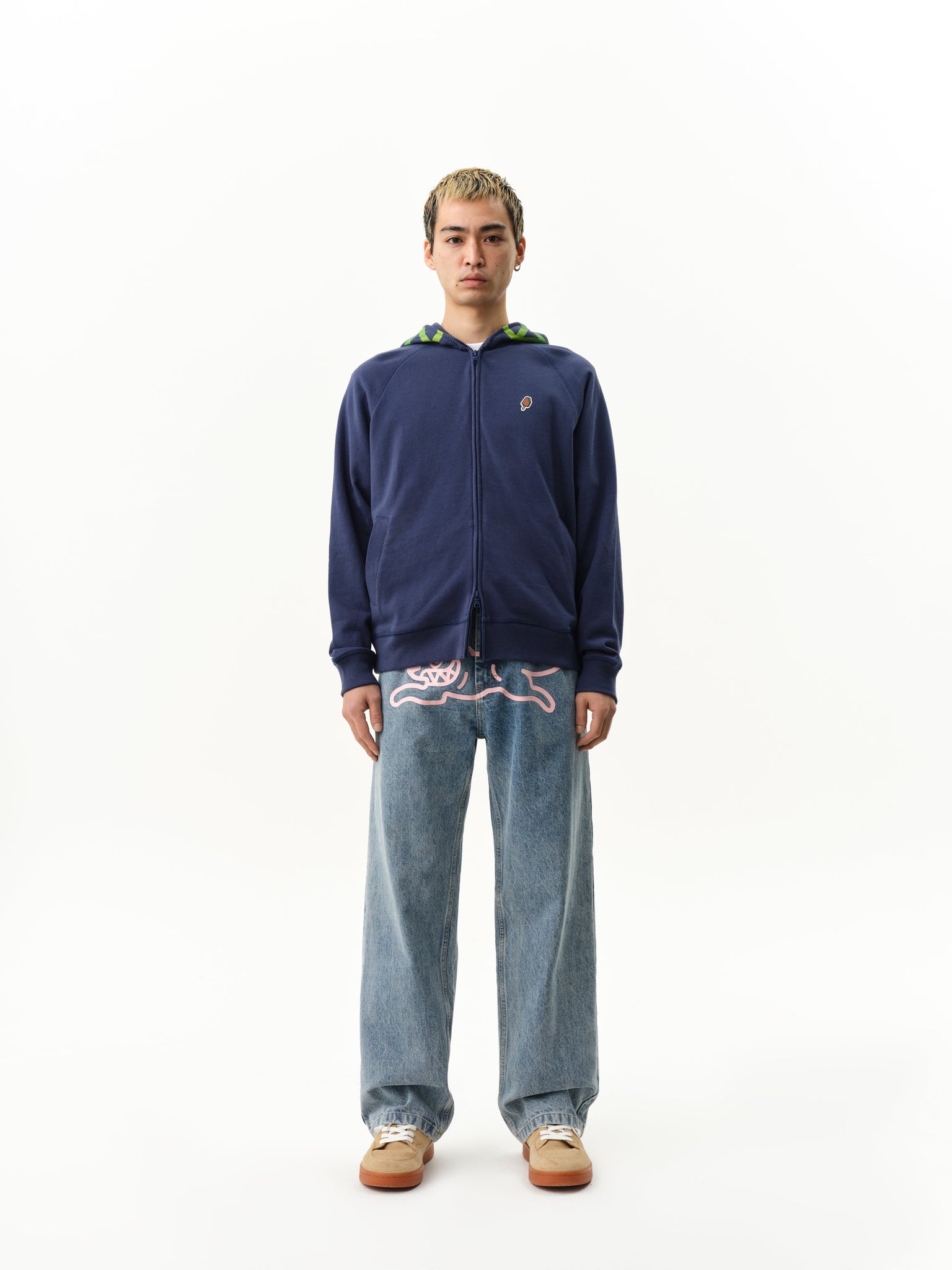 GRADIENT SMILEY ZIP THROUGH HOOD - NAVY