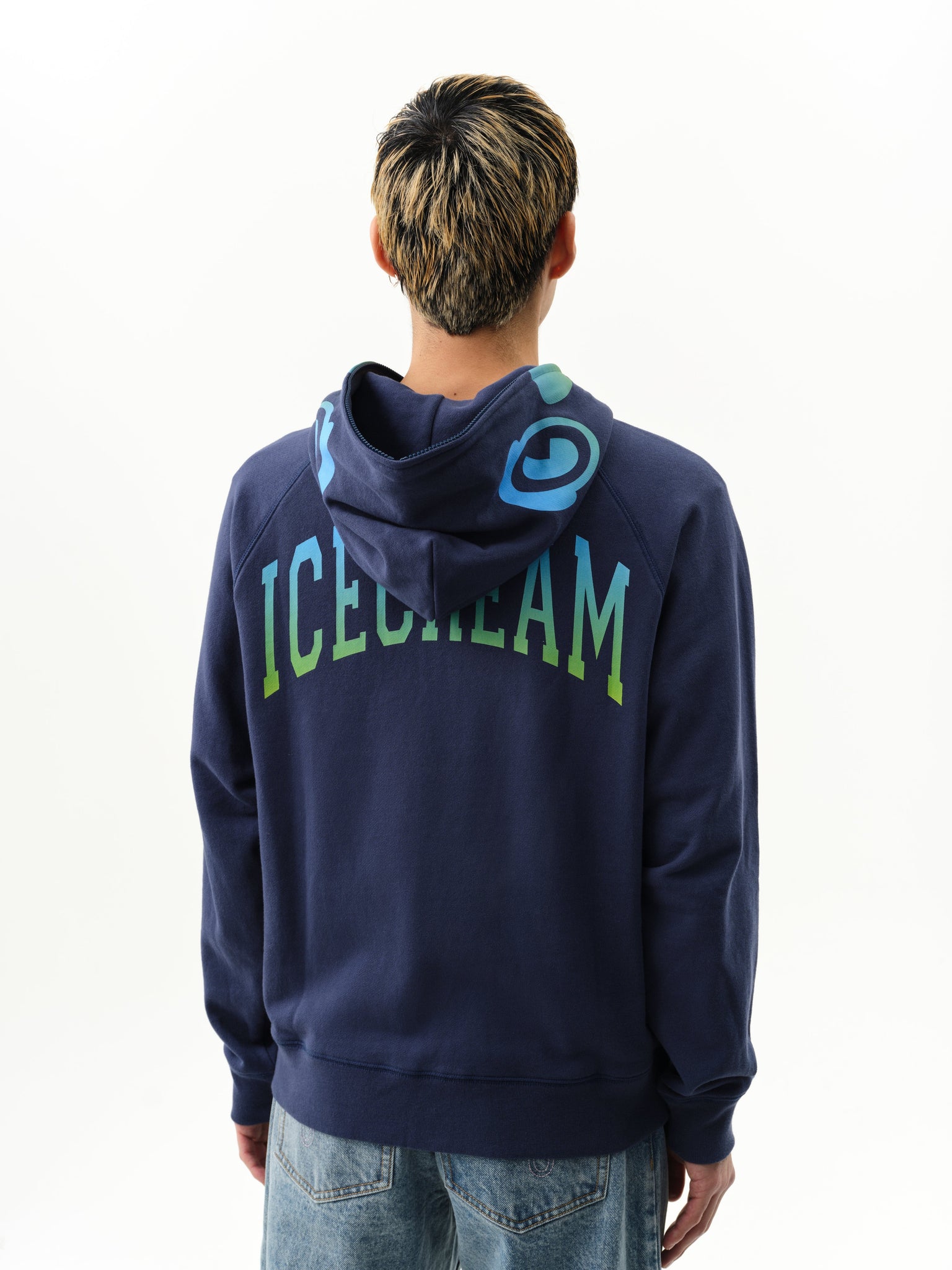 GRADIENT SMILEY ZIP THROUGH HOOD - NAVY