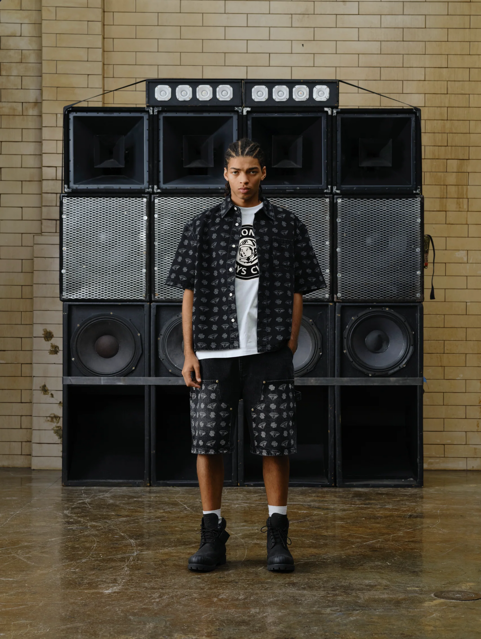 DIAMONDS & DOLLARS DENIM CARPENTER SHORT - BLACK